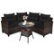 5-Piece Black PE Rattan Outdoor Sectional Sofa Set with Cushions & Round Tempered Glass Coffee Table